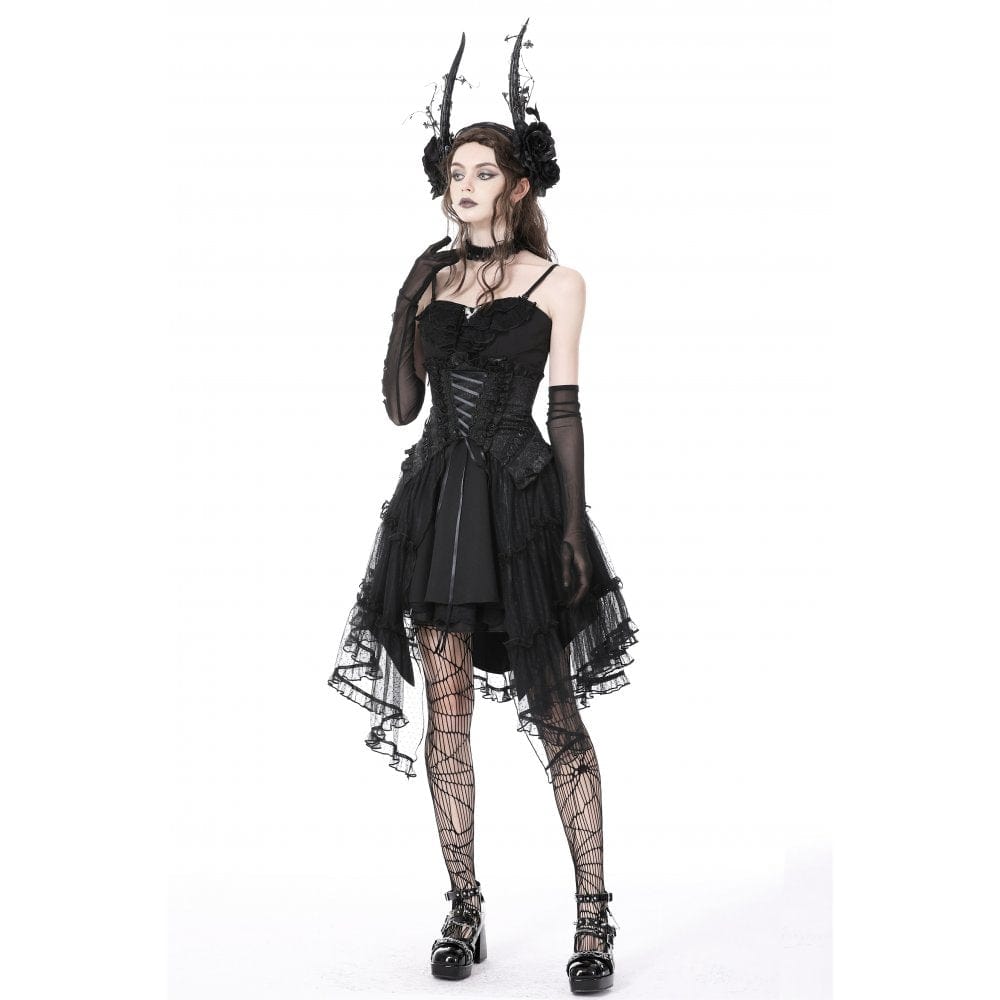 Women's Gothic Strappy Ruffled Mesh Tunic Skirt