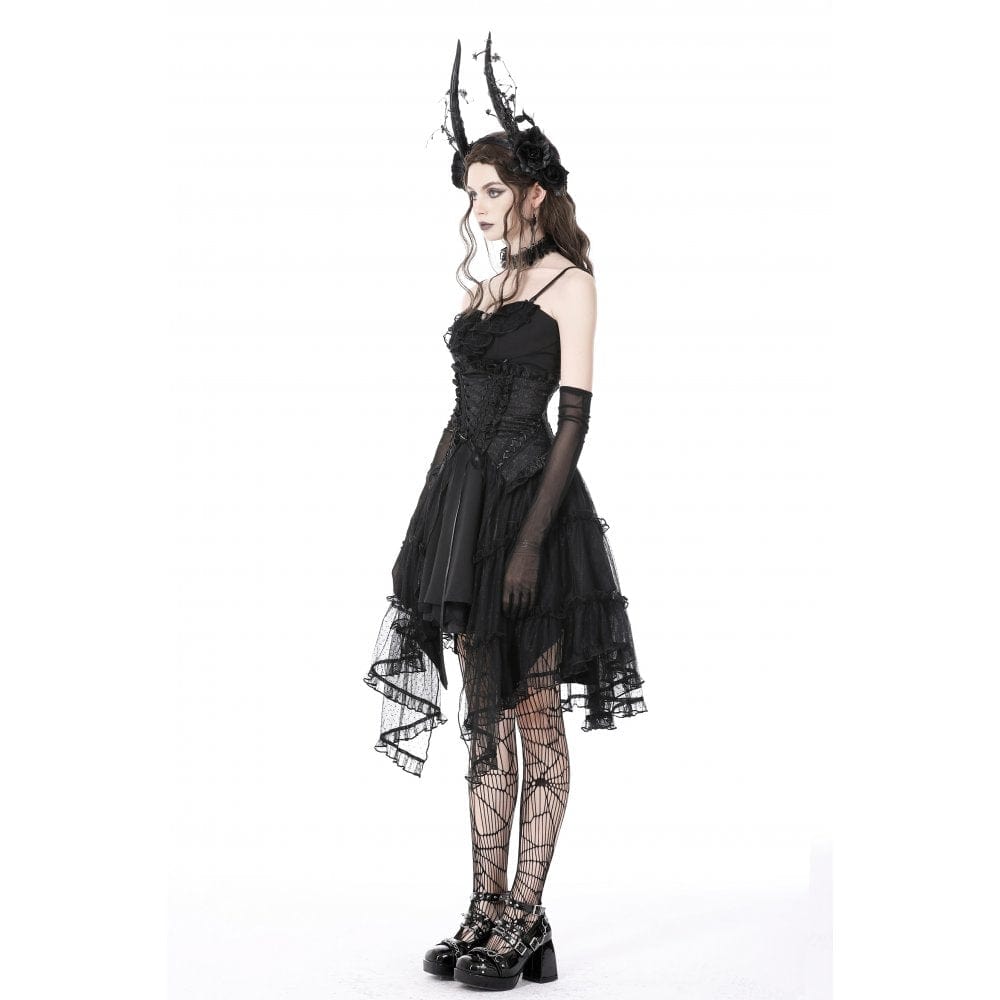Women's Gothic Strappy Ruffled Mesh Tunic Skirt