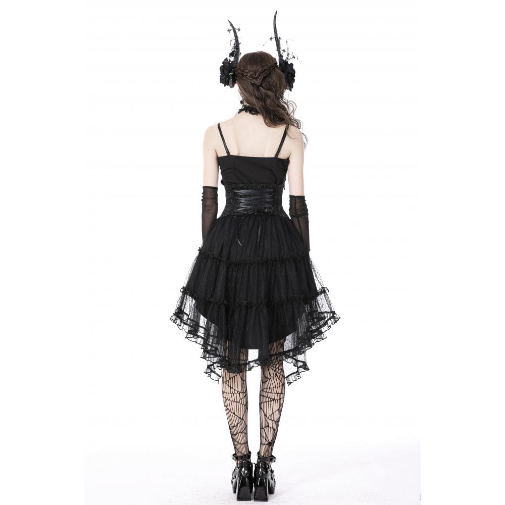 Women's Gothic Strappy Ruffled Mesh Tunic Skirt