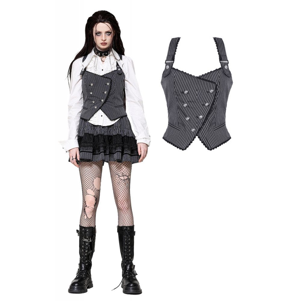 Women's Gothic Striped Buckled Waistcoat