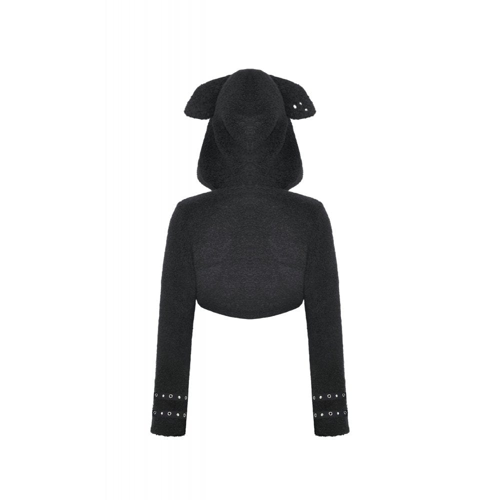 Women's Gothic Studded Sherpa Jacket with Hood