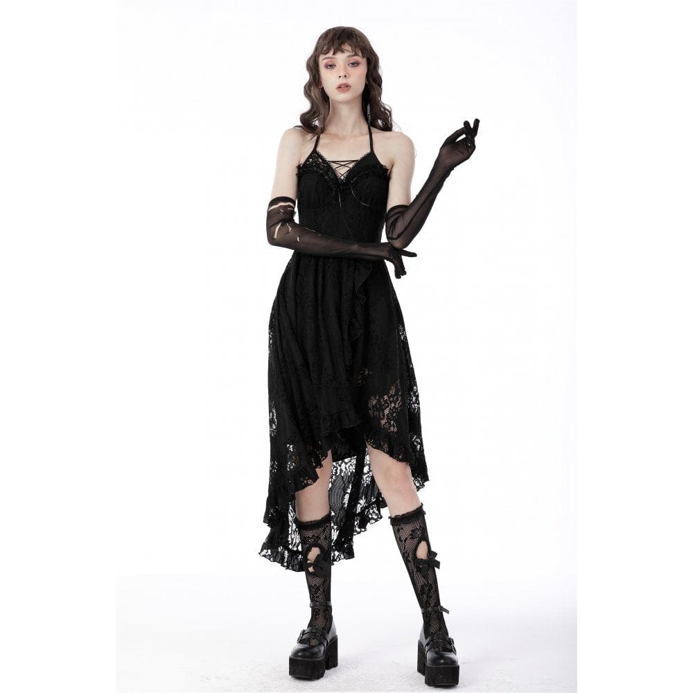 Women's Gothic Swallow Tail Floral Lace Dress