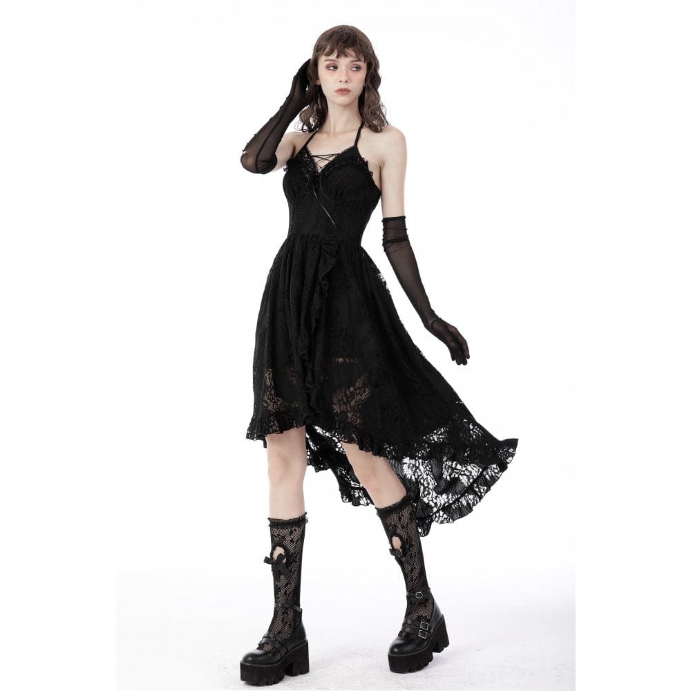 Women's Gothic Swallow Tail Floral Lace Dress