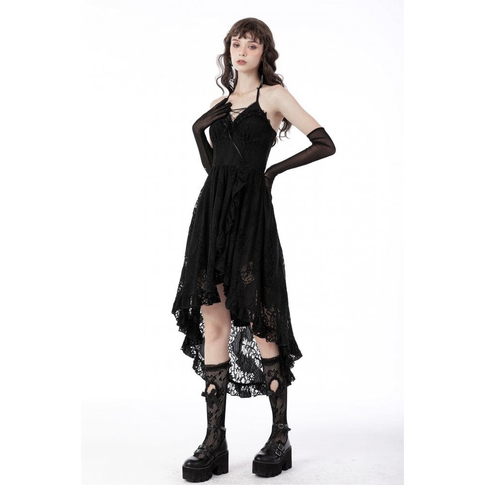 Women's Gothic Swallow Tail Floral Lace Dress
