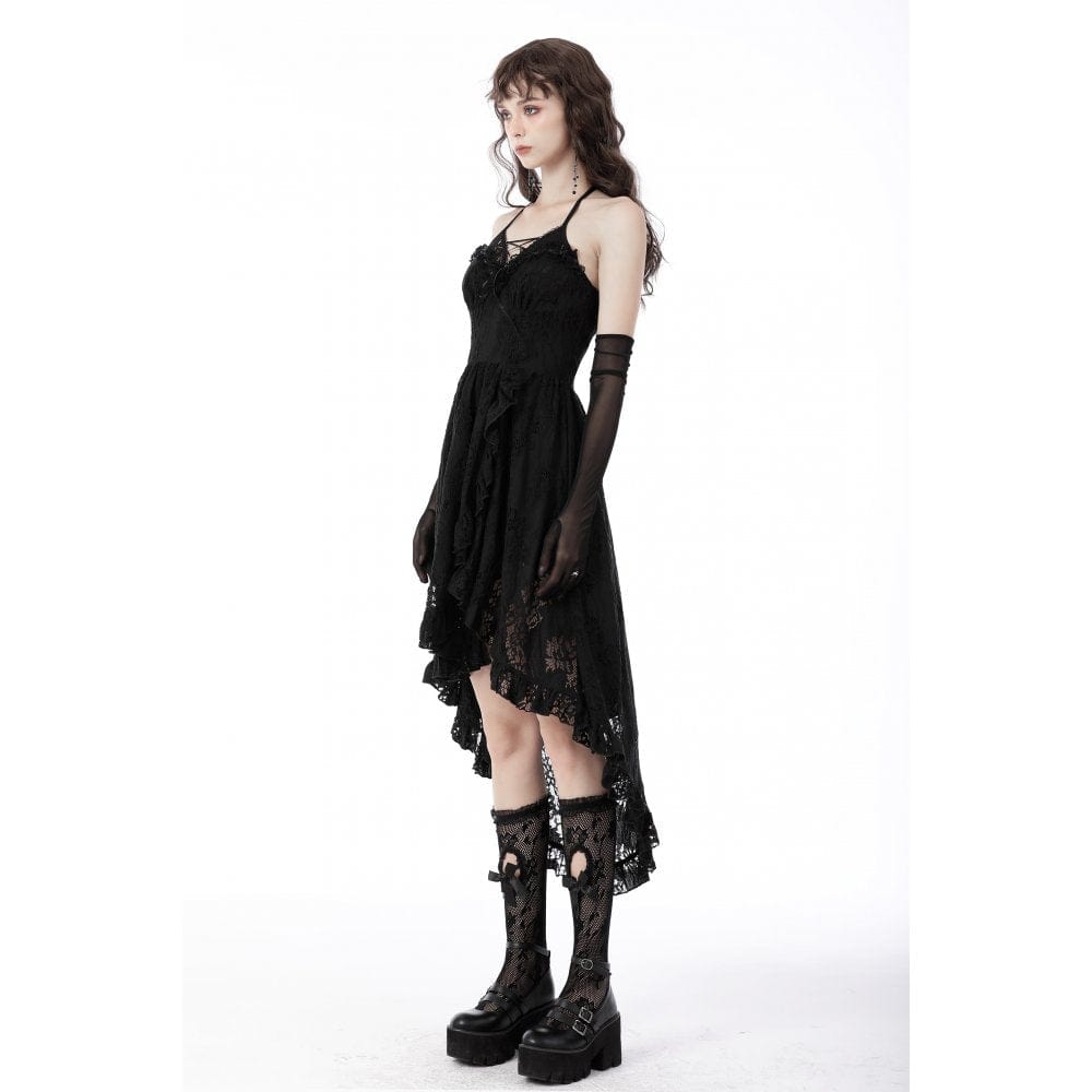 Women's Gothic Swallow Tail Floral Lace Dress