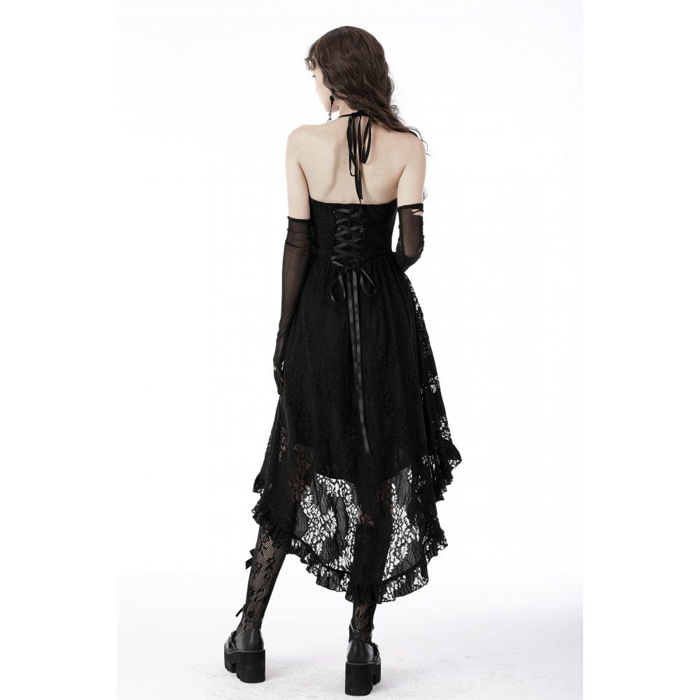 Women's Gothic Swallow Tail Floral Lace Dress