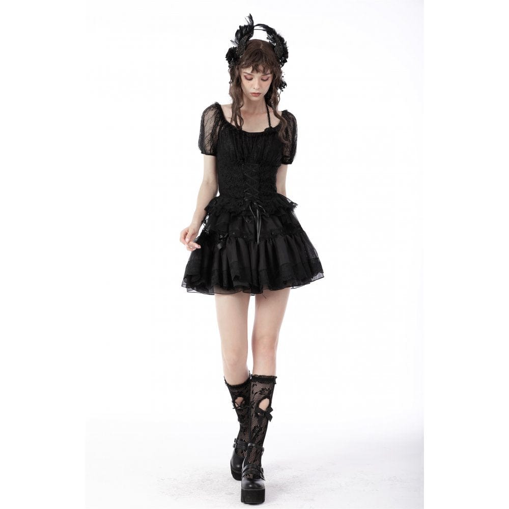 Women's Gothic Swallow Tail Puff Sleeved Lace Top