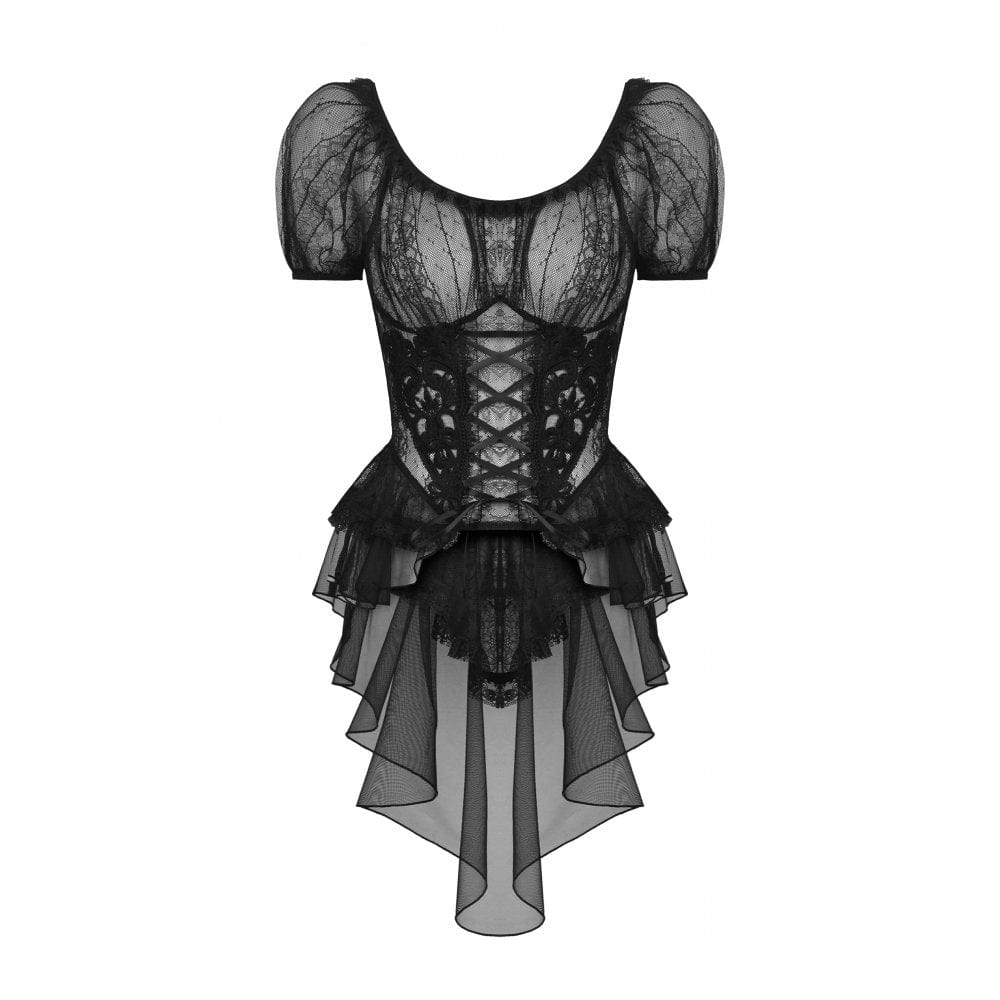 Women's Gothic Swallow Tail Puff Sleeved Lace Top