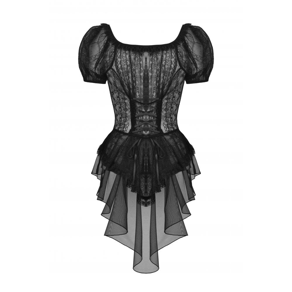 Women's Gothic Swallow Tail Puff Sleeved Lace Top