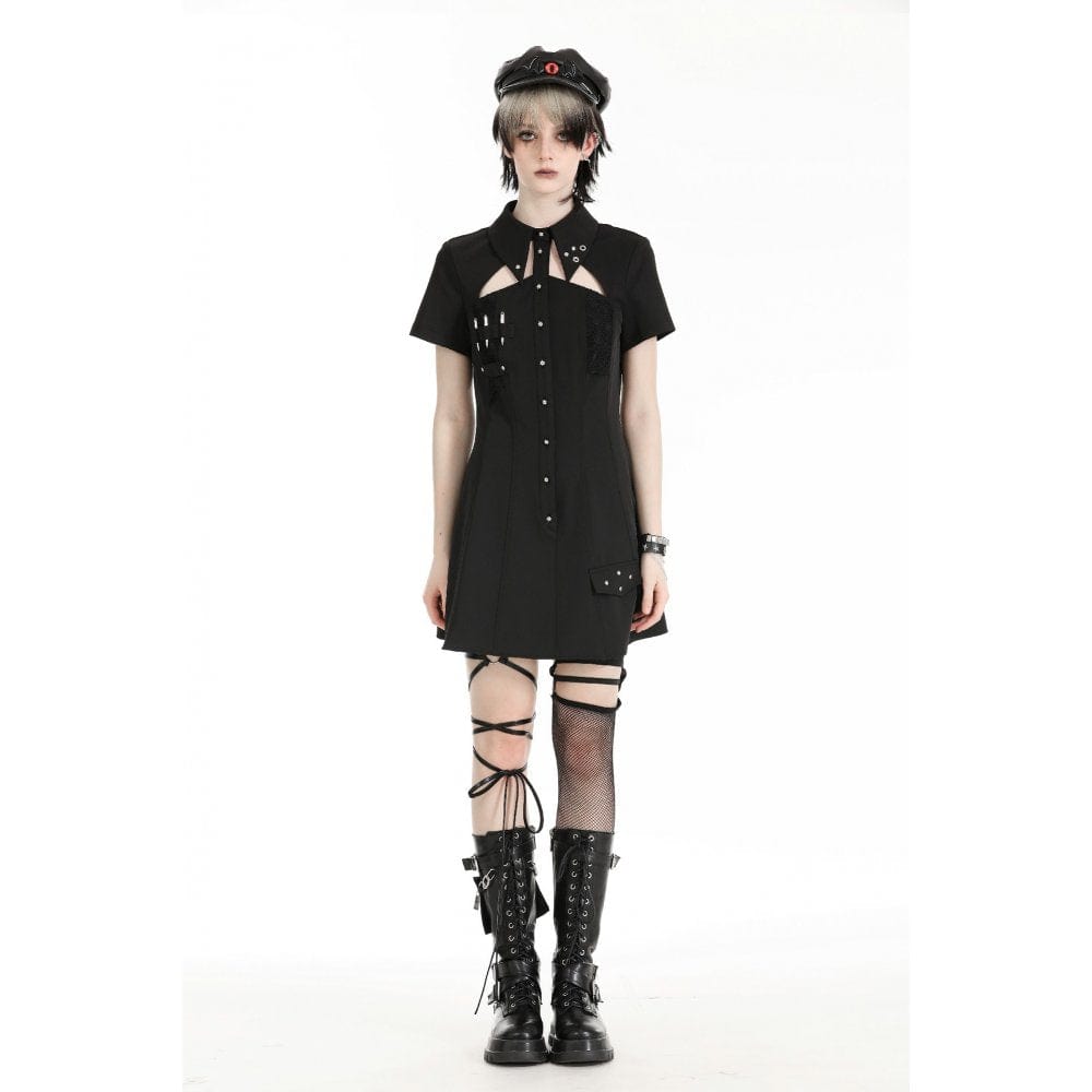 Women's Gothic Turn-down Collar Cutout Homecoming Dress