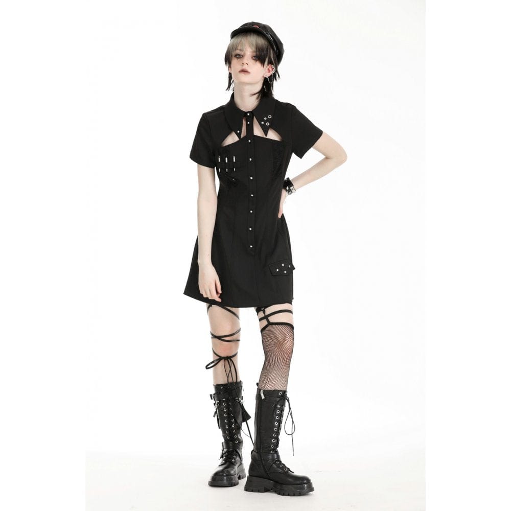 Women's Gothic Turn-down Collar Cutout Homecoming Dress