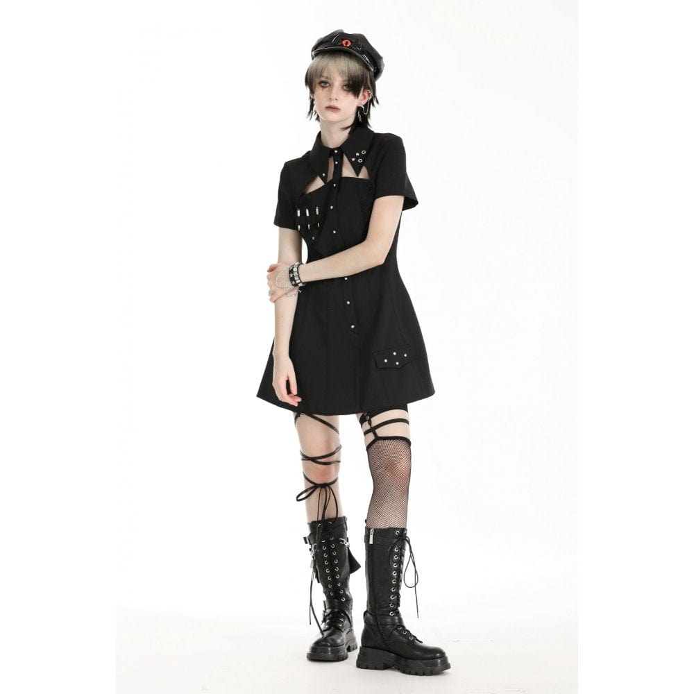 Women's Gothic Turn-down Collar Cutout Homecoming Dress