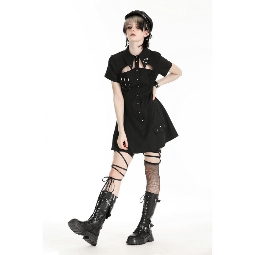 Women's Gothic Turn-down Collar Cutout Homecoming Dress