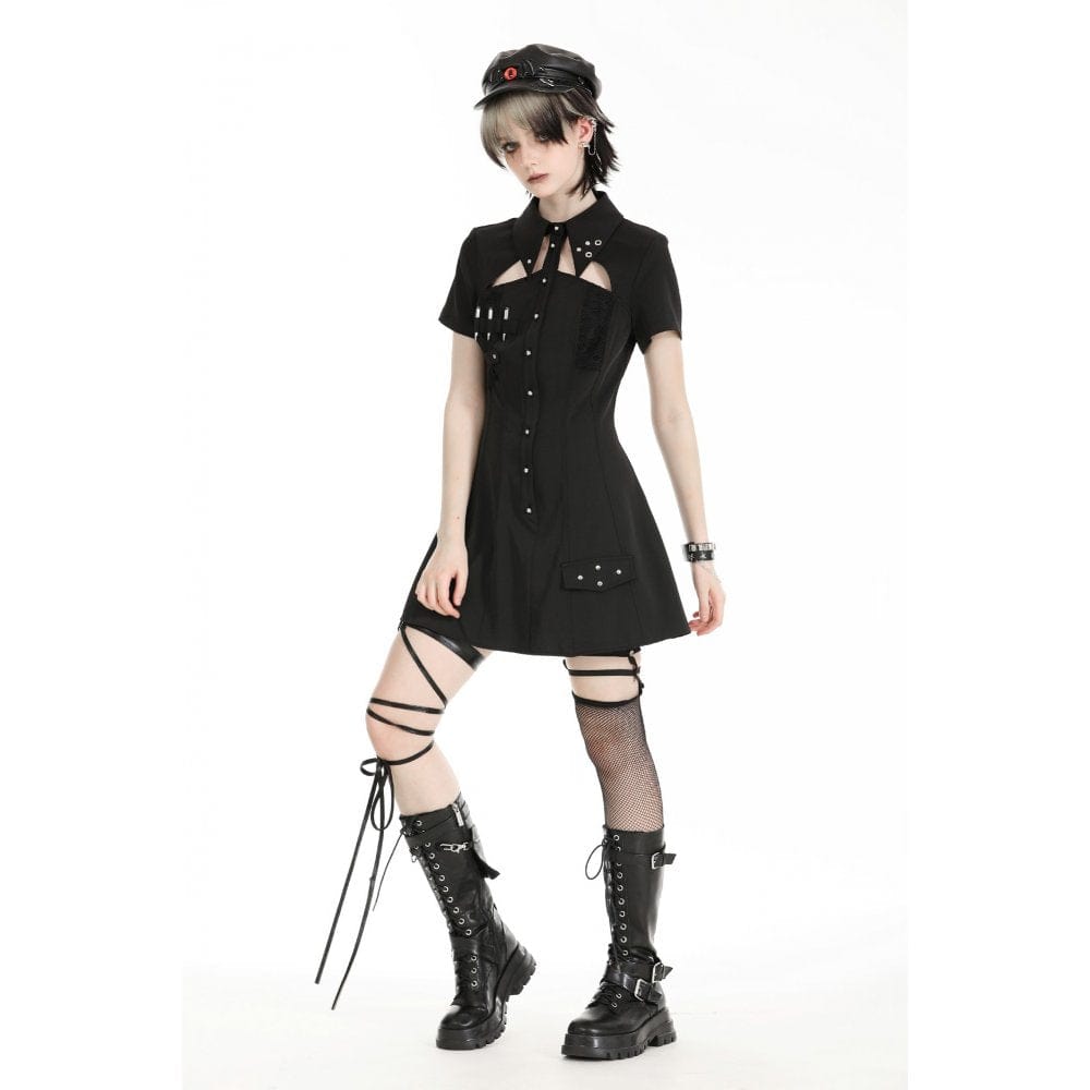 Women's Gothic Turn-down Collar Cutout Homecoming Dress