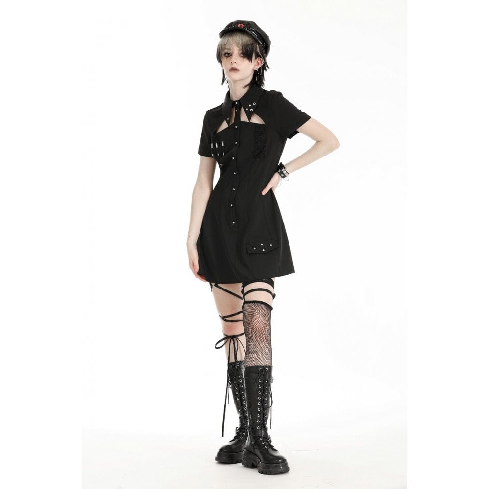 Women's Gothic Turn-down Collar Cutout Homecoming Dress