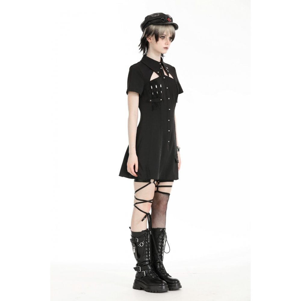 Women's Gothic Turn-down Collar Cutout Homecoming Dress