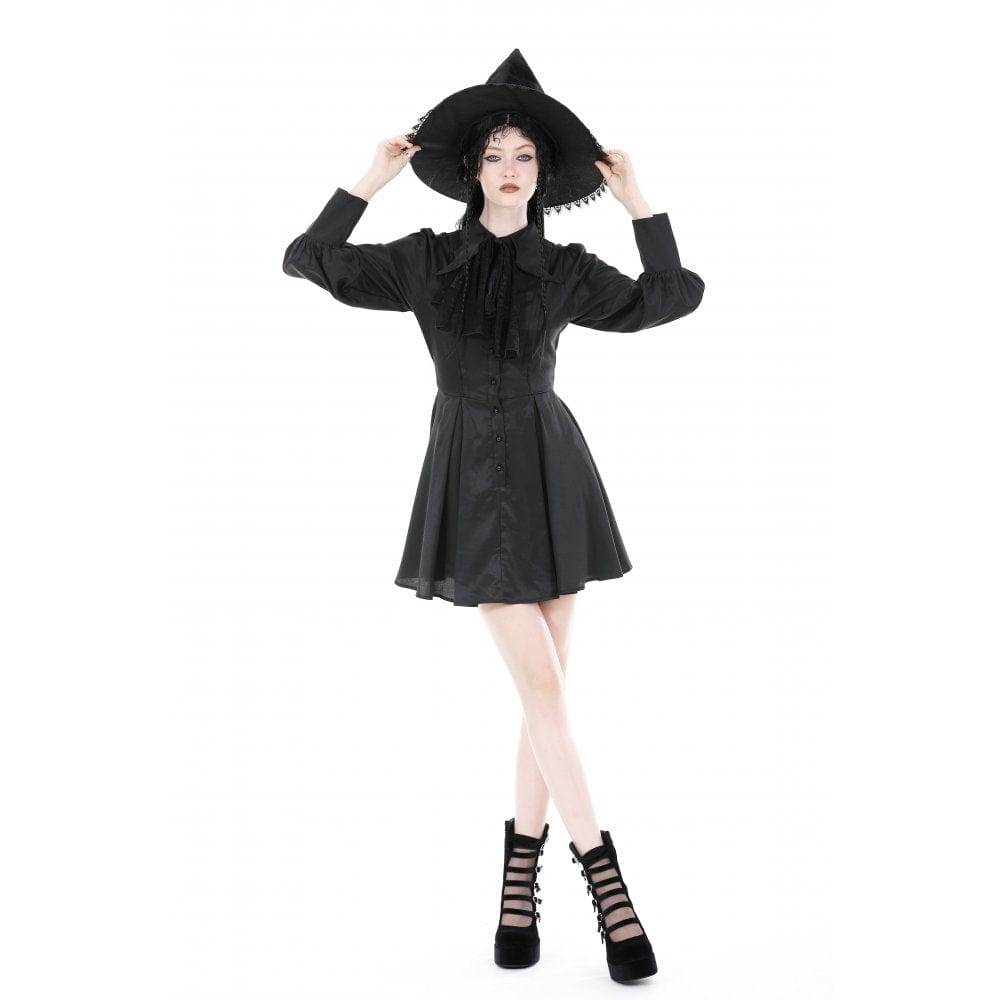 Women's Gothic Turn-down Collar Dress with Necktie