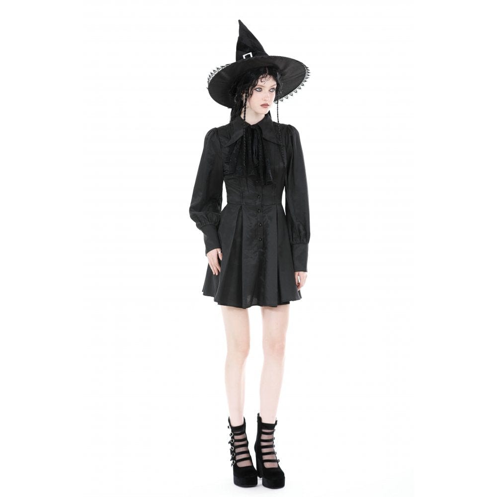 Women's Gothic Turn-down Collar Dress with Necktie
