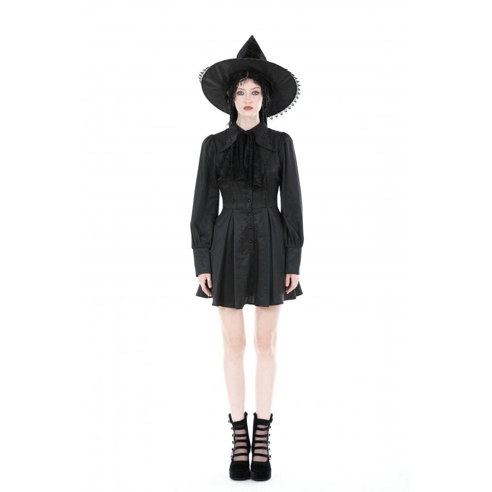 Women's Gothic Turn-down Collar Dress with Necktie
