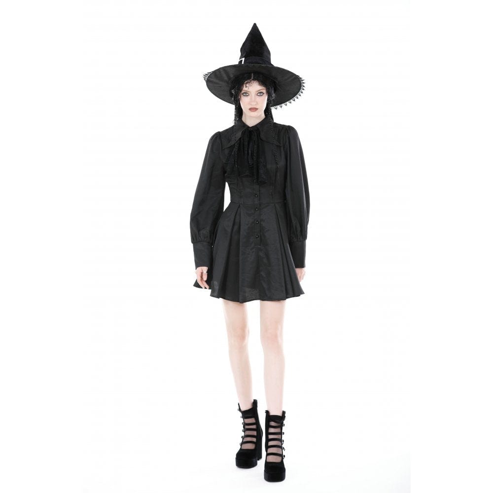 Women's Gothic Turn-down Collar Dress with Necktie