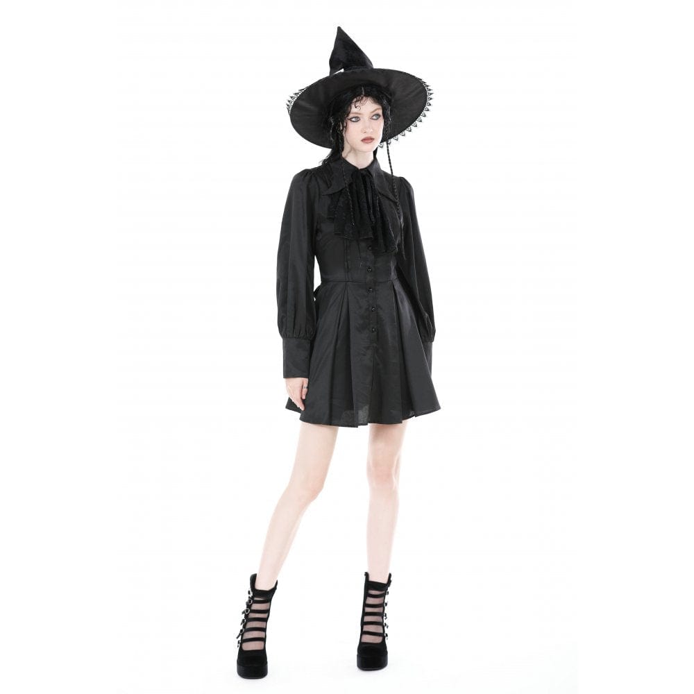 Women's Gothic Turn-down Collar Dress with Necktie