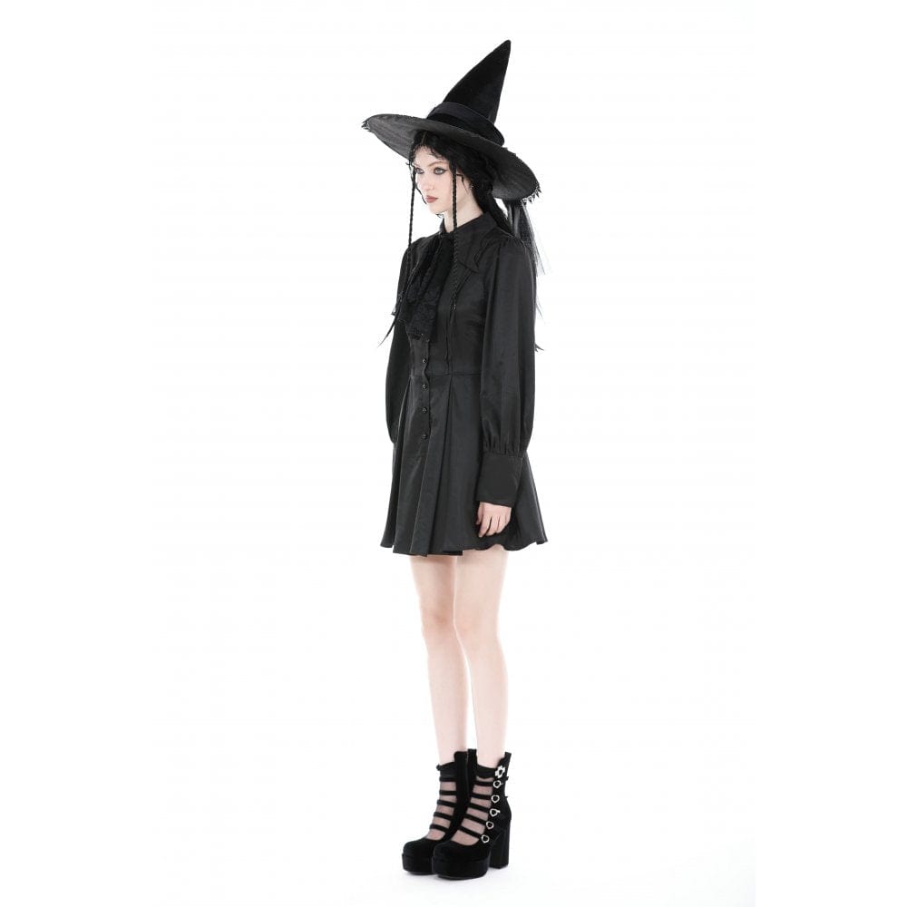 Women's Gothic Turn-down Collar Dress with Necktie