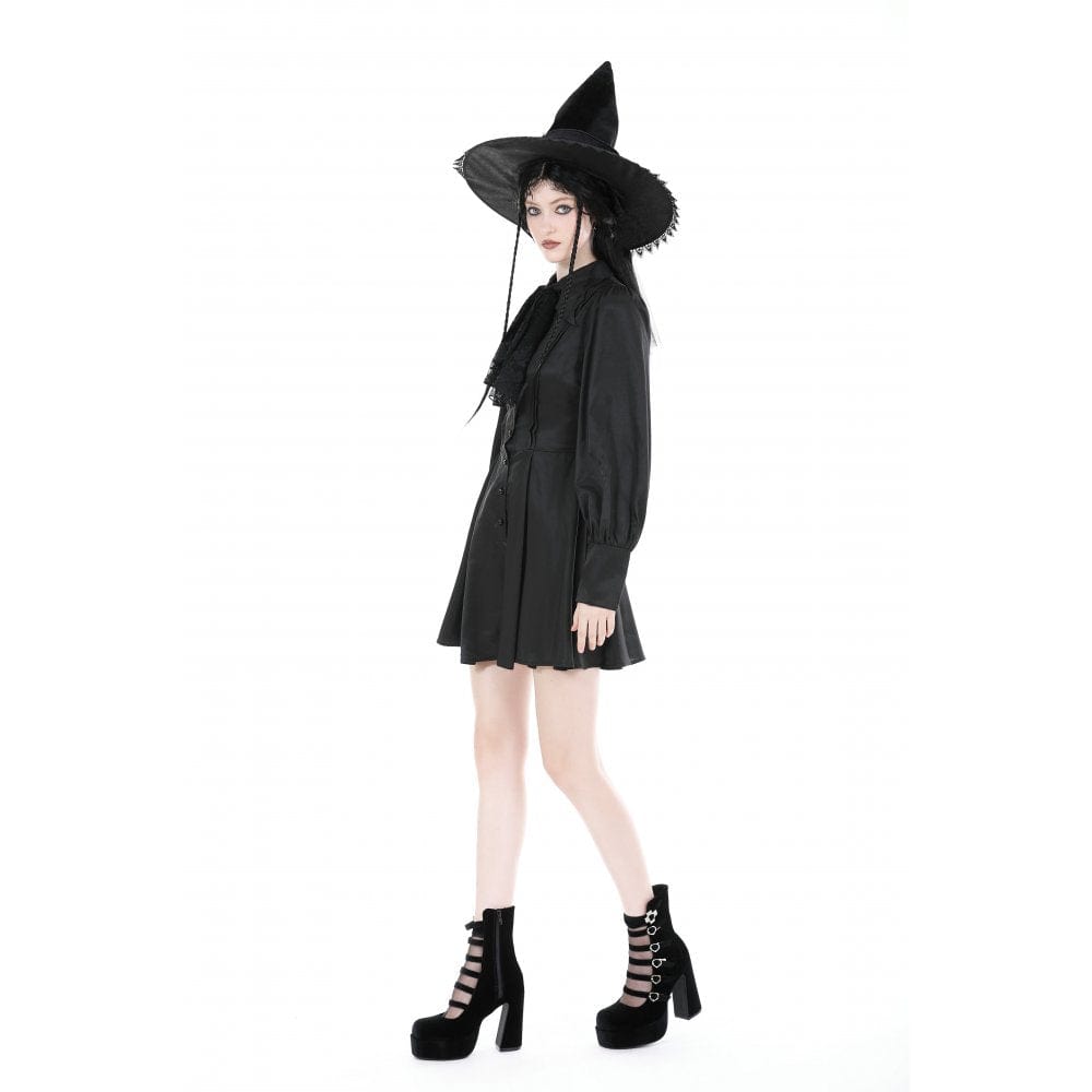 Women's Gothic Turn-down Collar Dress with Necktie