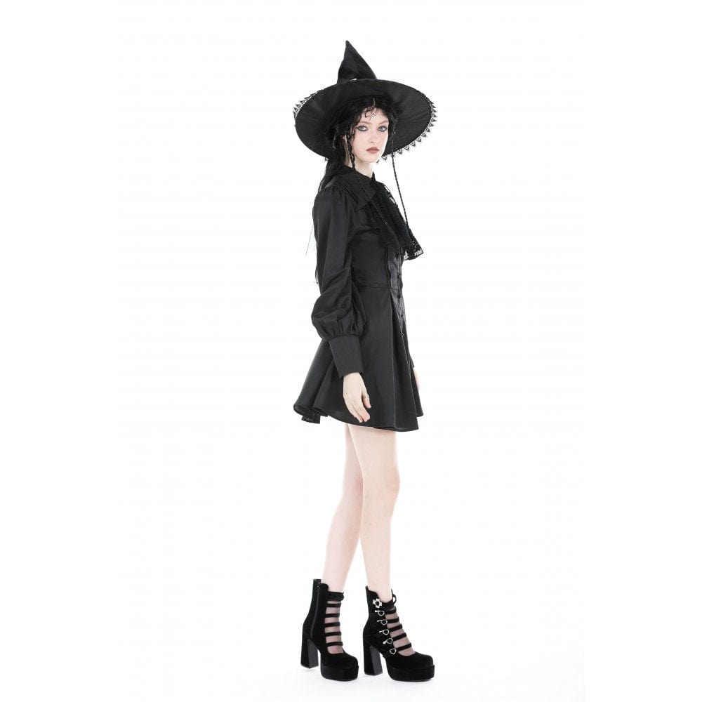 Women's Gothic Turn-down Collar Dress with Necktie