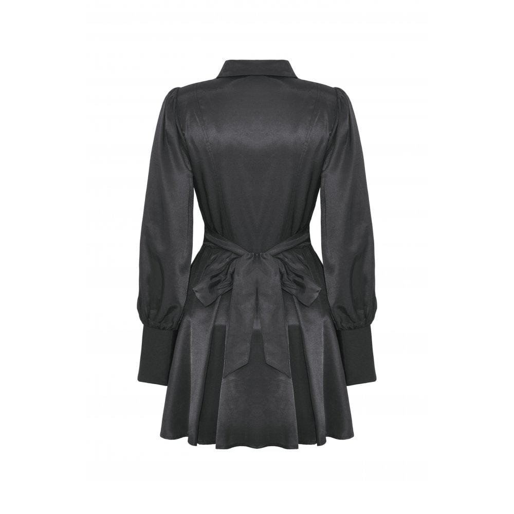 Women's Gothic Turn-down Collar Dress with Necktie