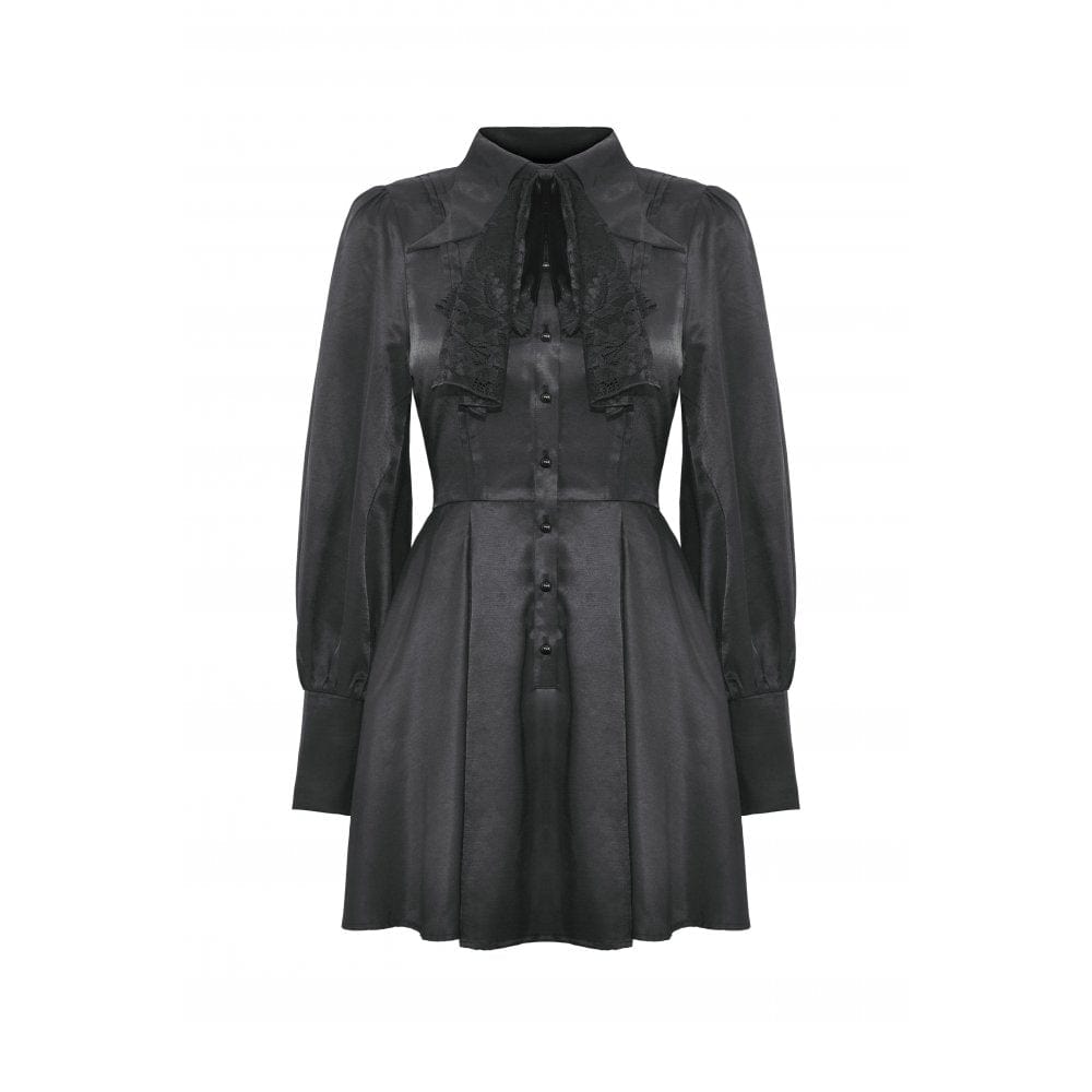 Women's Gothic Turn-down Collar Dress with Necktie