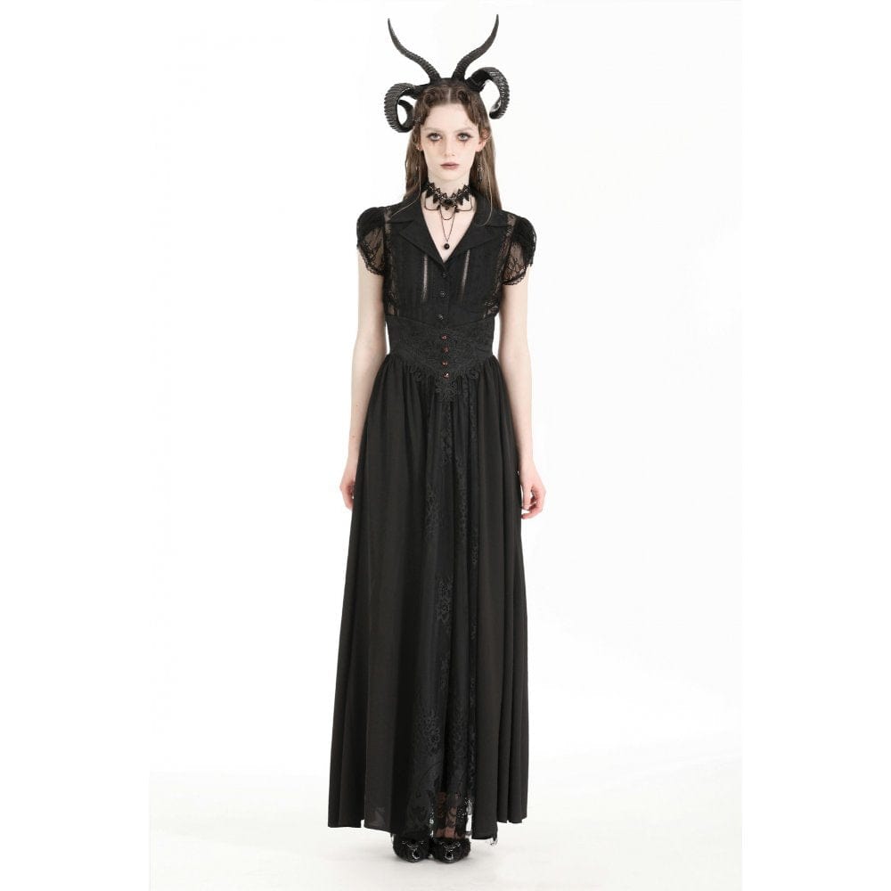 Women's Gothic Turn-down Collar Lace Splice Shirt