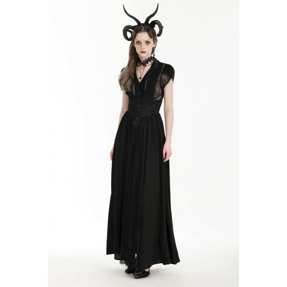 Women's Gothic Turn-down Collar Lace Splice Shirt