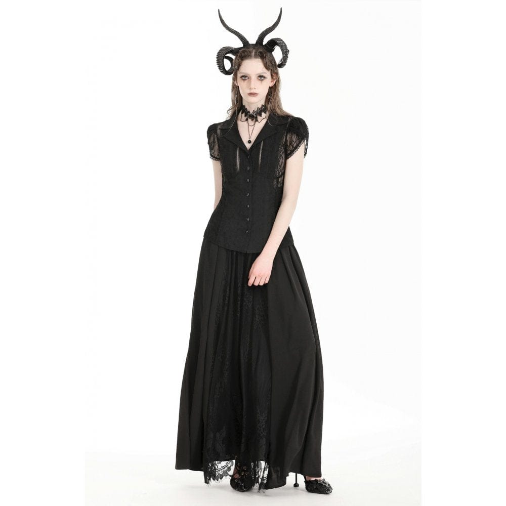 Women's Gothic Turn-down Collar Lace Splice Shirt