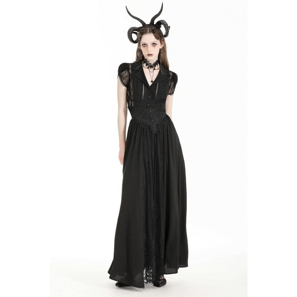 Women's Gothic Turn-down Collar Lace Splice Shirt
