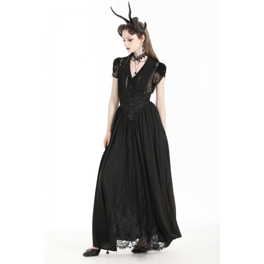 Women's Gothic Turn-down Collar Lace Splice Shirt