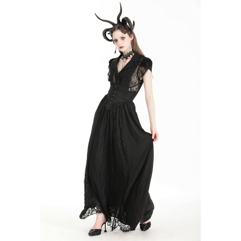 Women's Gothic Turn-down Collar Lace Splice Shirt