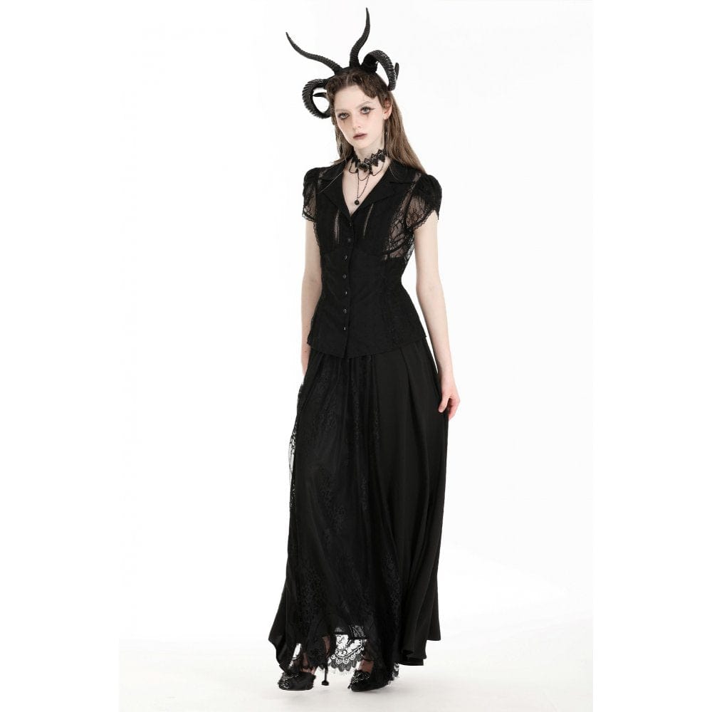 Women's Gothic Turn-down Collar Lace Splice Shirt