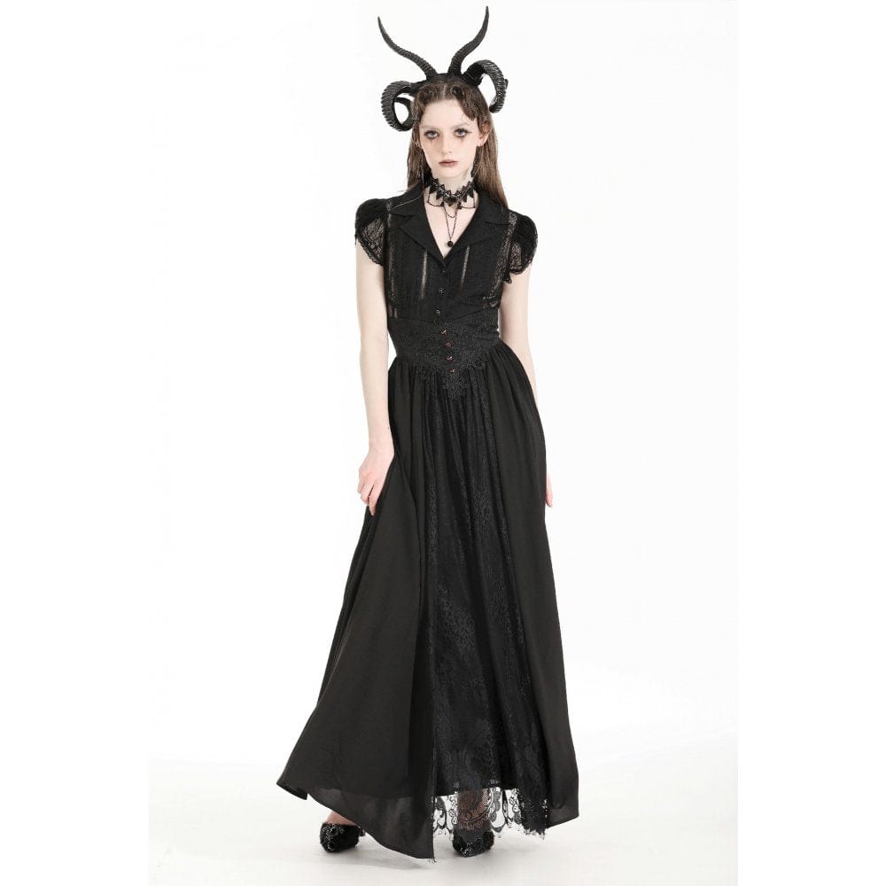 Women's Gothic Turn-down Collar Lace Splice Shirt