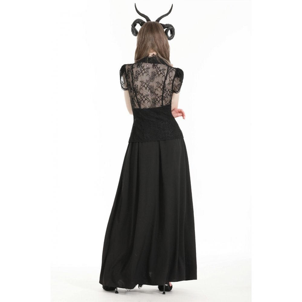 Women's Gothic Turn-down Collar Lace Splice Shirt