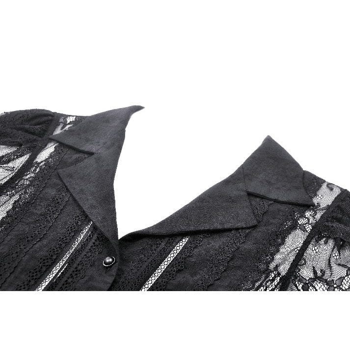Women's Gothic Turn-down Collar Lace Splice Shirt