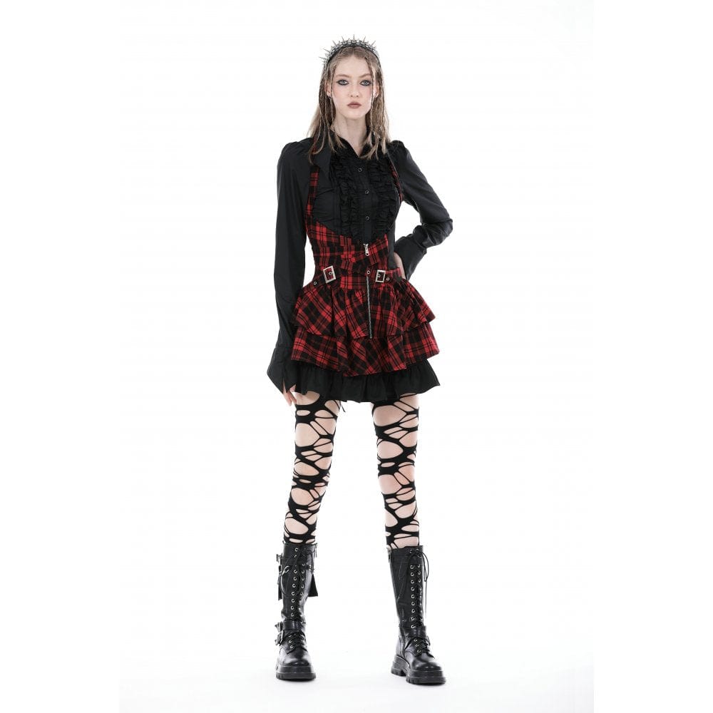 Women's Gothic Turn-down Collar Ruffled Shirt Black