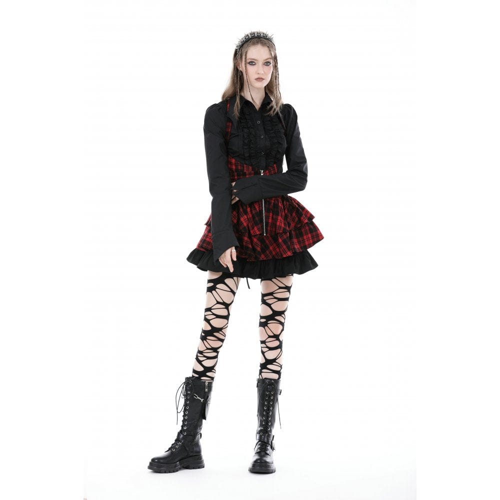 Women's Gothic Turn-down Collar Ruffled Shirt Black