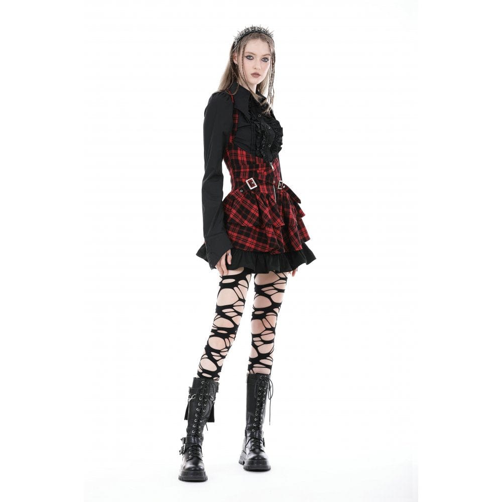 Women's Gothic Turn-down Collar Ruffled Shirt Black