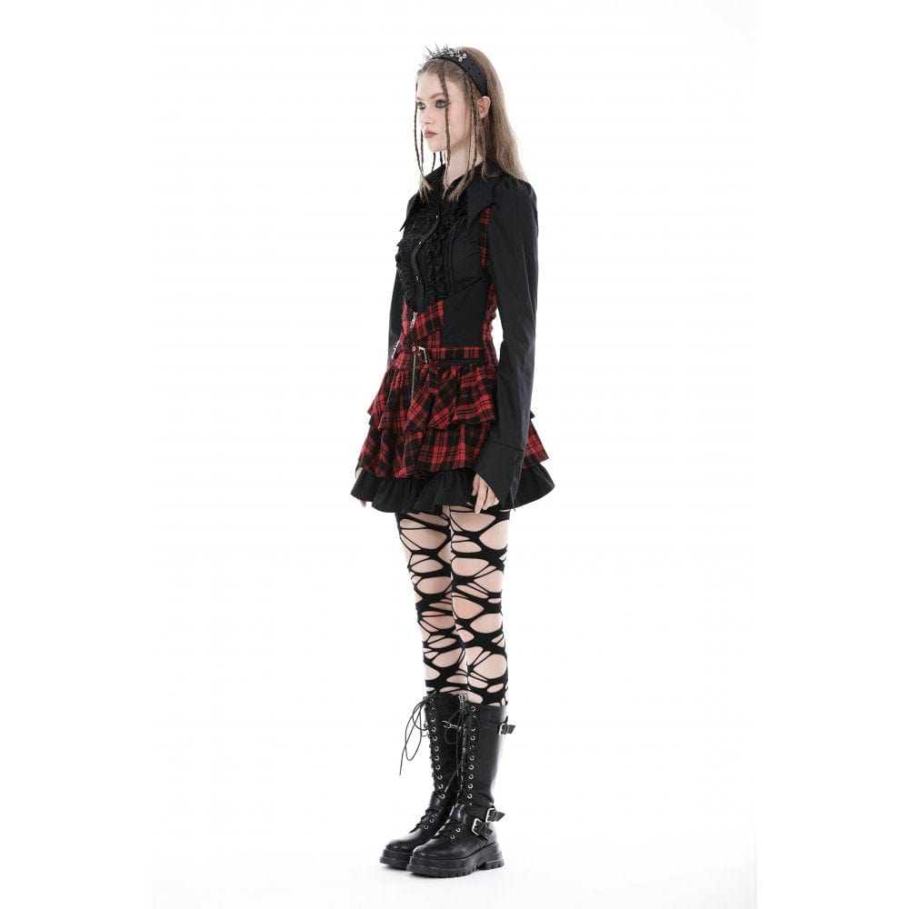 Women's Gothic Turn-down Collar Ruffled Shirt Black