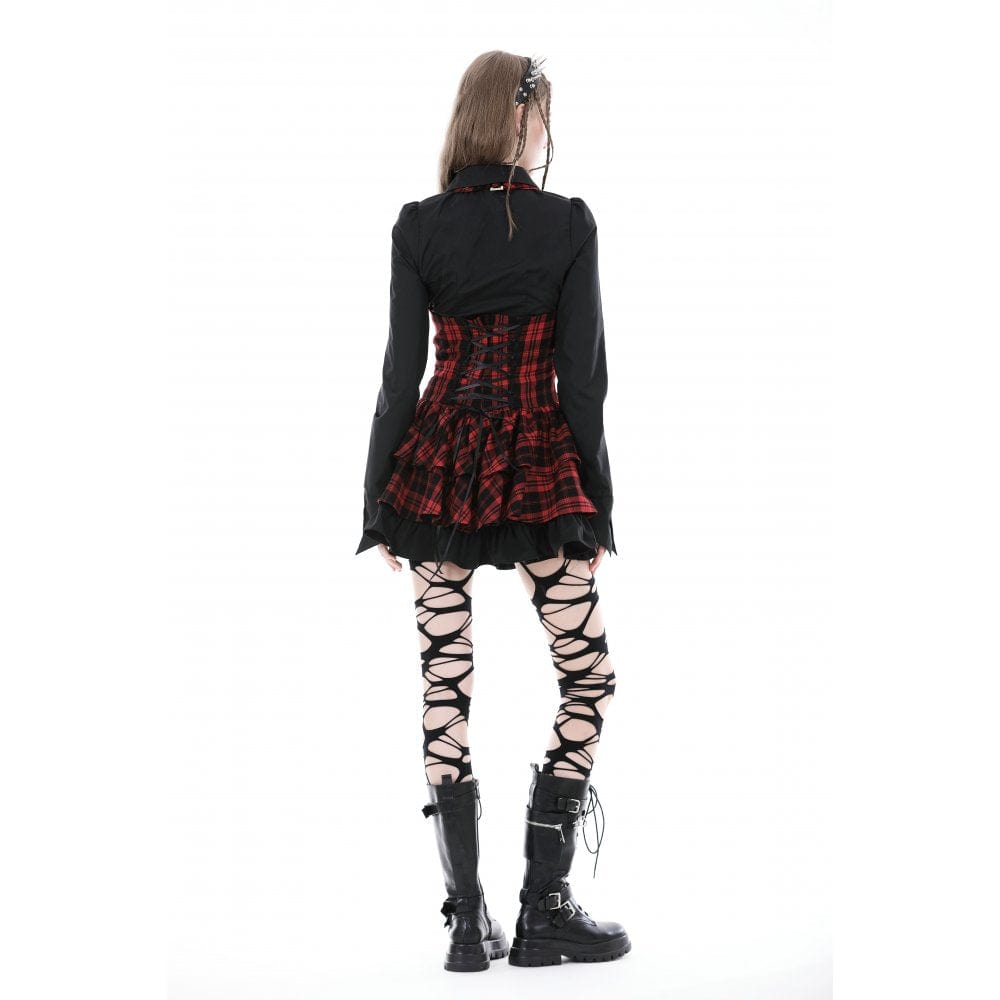 Women's Gothic Turn-down Collar Ruffled Shirt Black