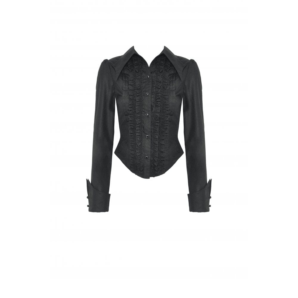 Women's Gothic Turn-down Collar Ruffled Shirt Black