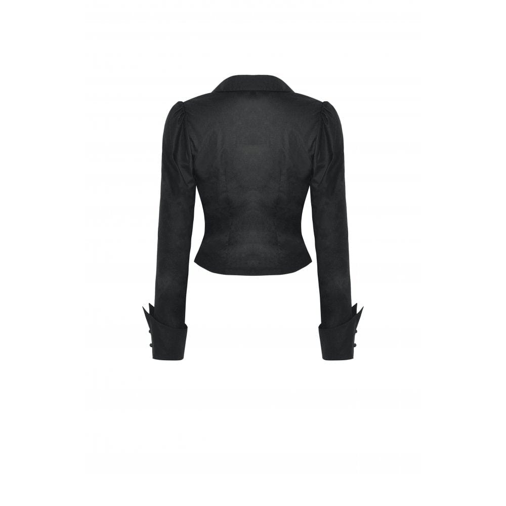 Women's Gothic Turn-down Collar Ruffled Shirt Black
