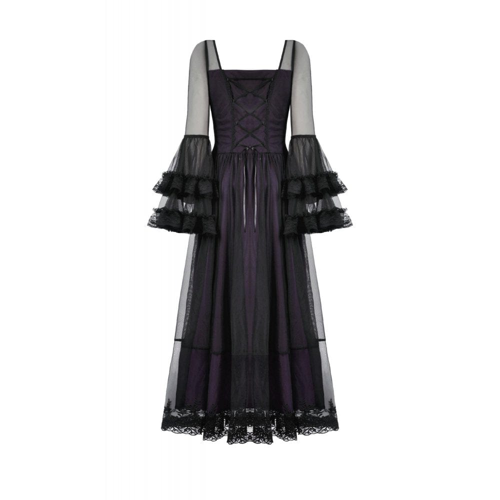 Women's Gothic Violet Square-cut Collar Flared Sleeved Maxi Dress
