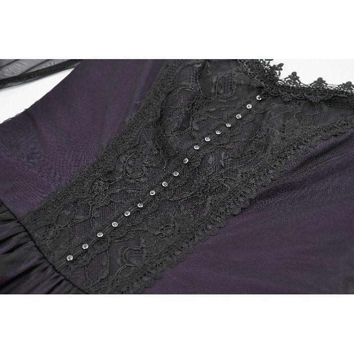 Women's Gothic Violet Square-cut Collar Flared Sleeved Maxi Dress