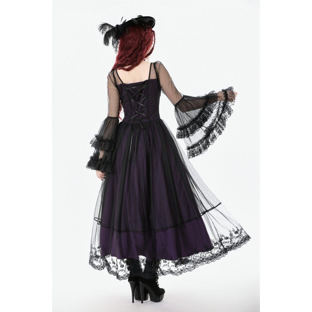Women's Gothic Violet Square-cut Collar Flared Sleeved Maxi Dress